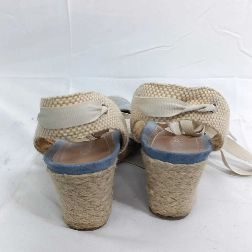 Vionic Womens 9.5 Blue Suede Lace Up Ankle Tie Espadrille Wedge Sandals s8